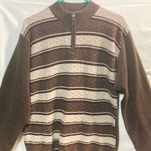 Men's Brown and Cream Zip-Up Sweater